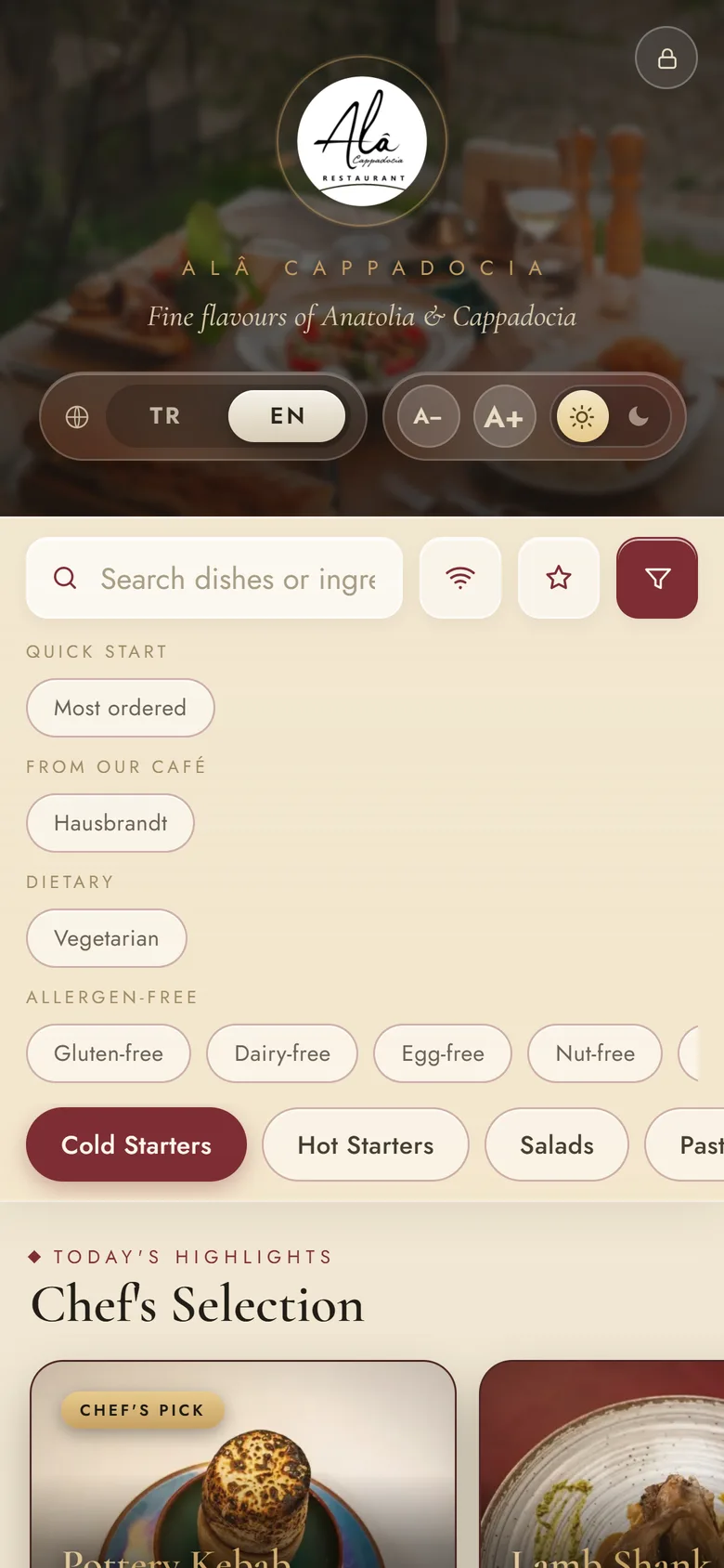 Digitale Speisekarte: Filter nach vegetarisch und allergenfrei