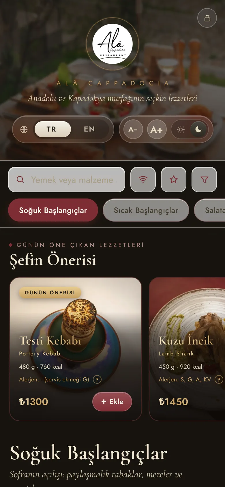 Digitale Speisekarte in türkischer Sprache